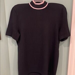 St John Black and pink mock neck knit top
